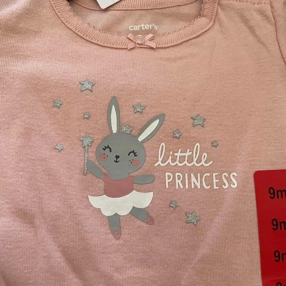 Carter’s Baby Girl 4pc Set – “Little Princess” Bunny Outfit Pink Gray SZ 9M –NWT